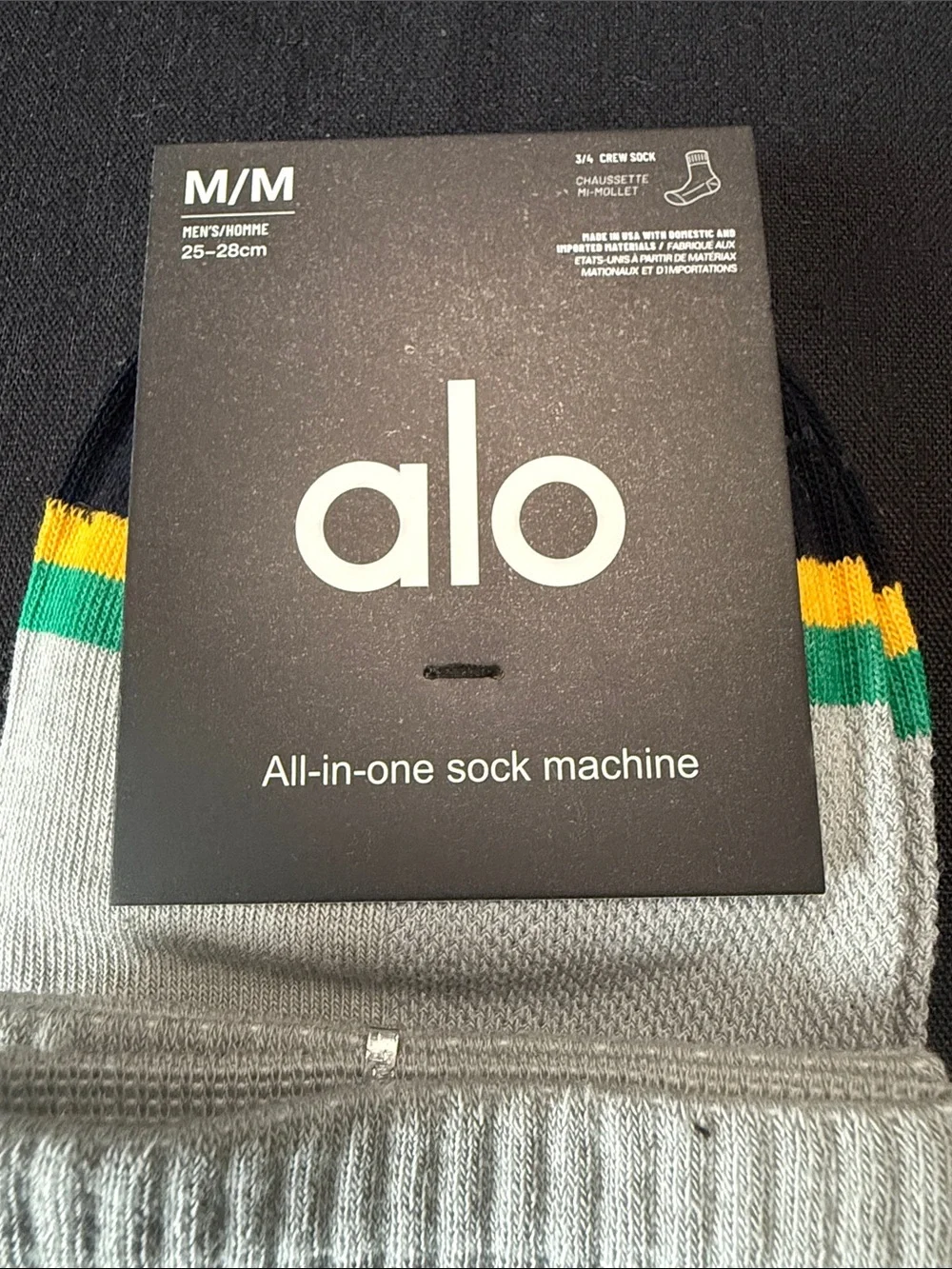 ALO Yoga Light Gray Crew Socks with Green & Yellow Accents